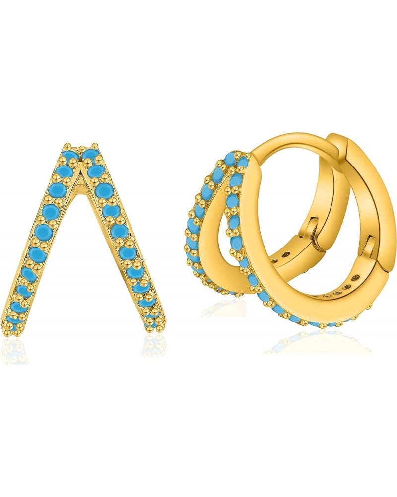 Hoop Earrings For Women Girl,Mini Lightweight Chunky Pave Helix Cartilage Huggie Earring Slipt pave-8mm,Turquoise $15.36 Earr...