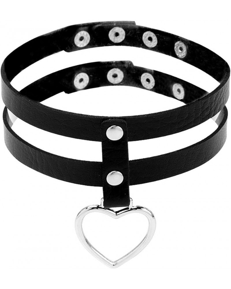 Goth Black Choker Collar Necklace Cute Leather Chokers Sexy Heart Chocker Punk Spiked Choker Set for Women Heart Ring Level 2...