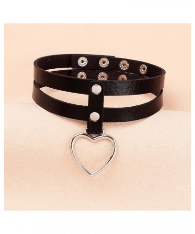 Goth Black Choker Collar Necklace Cute Leather Chokers Sexy Heart Chocker Punk Spiked Choker Set for Women Heart Ring Level 2...