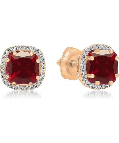 14K 6 MM Each Cushion Gemstone & Diamond Ladies Halo Style Stud Earrings, Rose Gold Ruby $111.68 Earrings