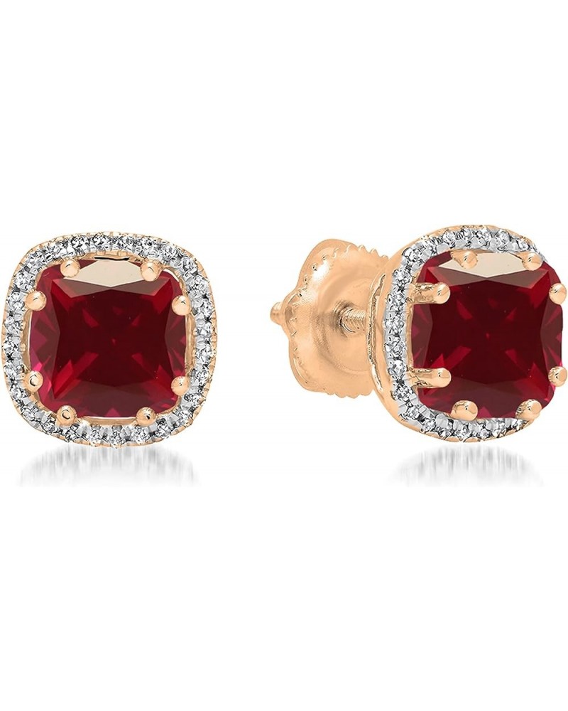 14K 6 MM Each Cushion Gemstone & Diamond Ladies Halo Style Stud Earrings, Rose Gold Ruby $111.68 Earrings