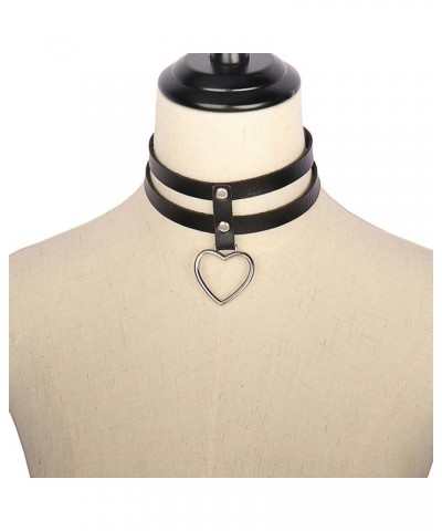 Goth Black Choker Collar Necklace Cute Leather Chokers Sexy Heart Chocker Punk Spiked Choker Set for Women Heart Ring Level 2...