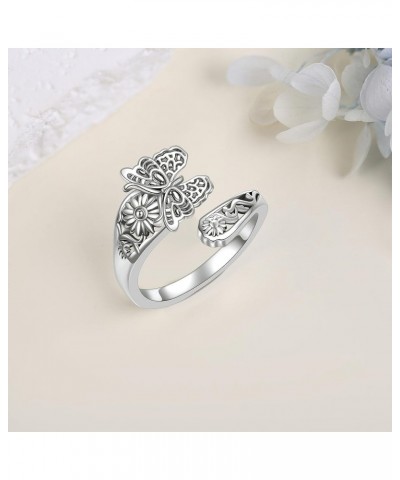 925 Sterling Sliver Butterfly Spoon Ring Women Vintage Victorian Boho Style Rose Daisy Adjustable Antique Flower Thumb Rings ...