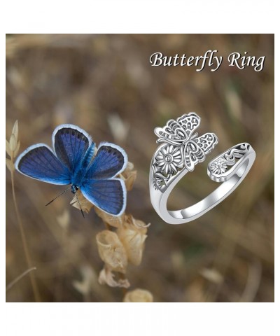 925 Sterling Sliver Butterfly Spoon Ring Women Vintage Victorian Boho Style Rose Daisy Adjustable Antique Flower Thumb Rings ...