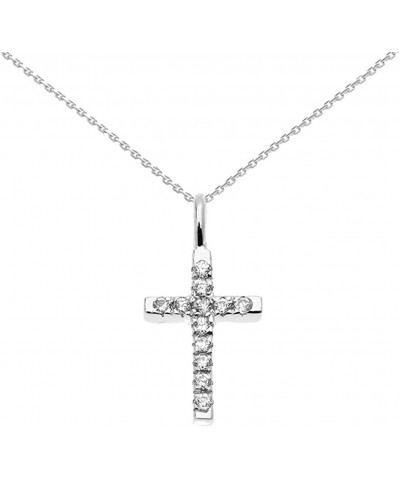 14K White Gold 1/20 Cttw Diamond Accented Dainty Linear Cross Charm Pendant Necklace with Rolo Chain (K-M Color) - Choice of ...