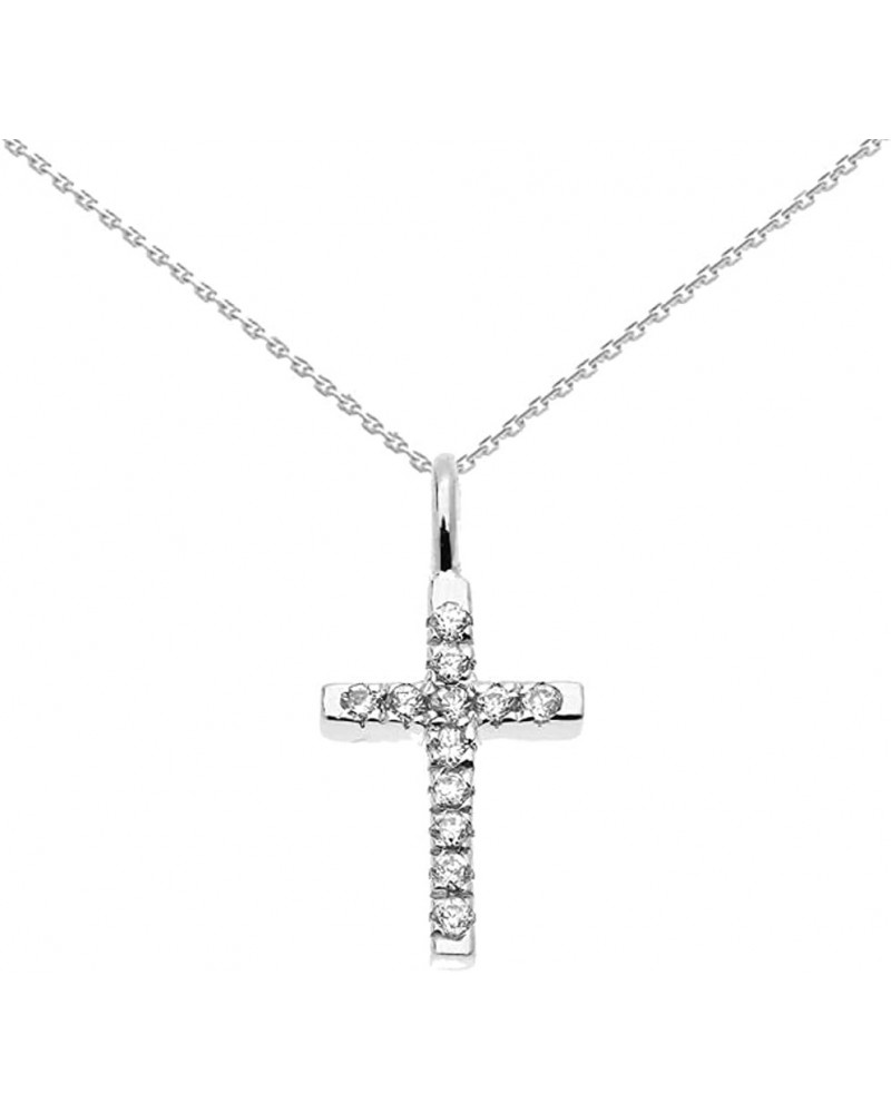 14K White Gold 1/20 Cttw Diamond Accented Dainty Linear Cross Charm Pendant Necklace with Rolo Chain (K-M Color) - Choice of ...