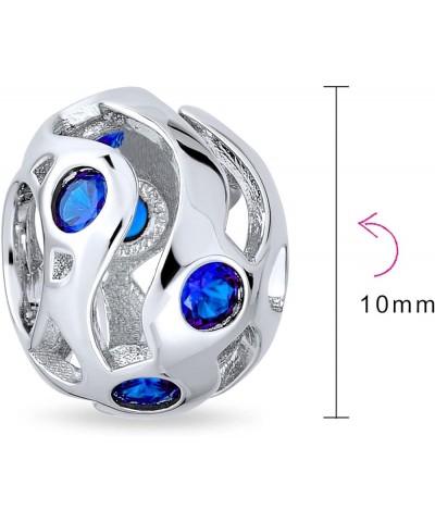 Wave Cubic Zirconia Bead Simulated Sapphire or Amethyst CZ Charm .925 Sterling Silver For Women Fits European Bracelet Blue $...