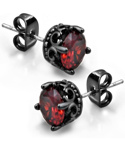 Retro Dark Shadow Stud Earrings, Hypoallergenic Stainless Steel Cubic Zirconia Earrings Crown:Black Red $10.08 Earrings