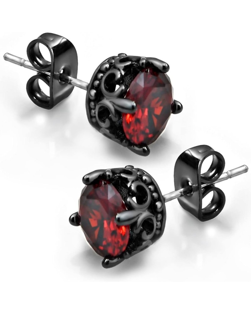 Retro Dark Shadow Stud Earrings, Hypoallergenic Stainless Steel Cubic Zirconia Earrings Crown:Black Red $10.08 Earrings