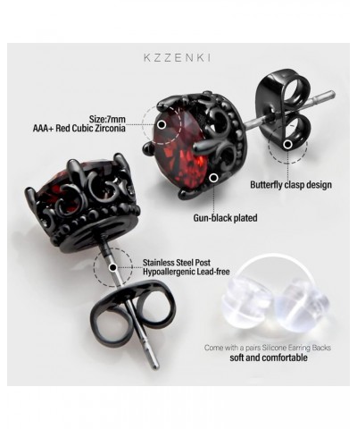 Retro Dark Shadow Stud Earrings, Hypoallergenic Stainless Steel Cubic Zirconia Earrings Crown:Black Red $10.08 Earrings