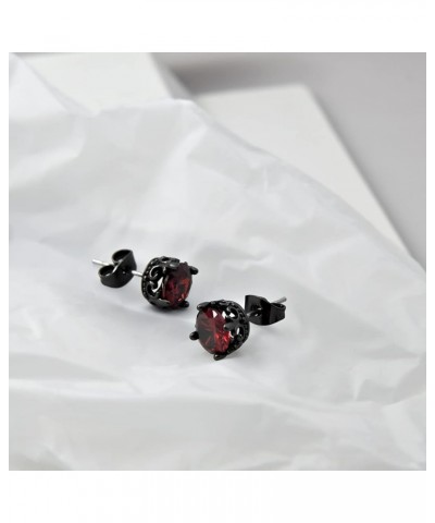 Retro Dark Shadow Stud Earrings, Hypoallergenic Stainless Steel Cubic Zirconia Earrings Crown:Black Red $10.08 Earrings