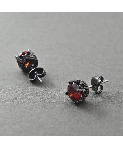 Retro Dark Shadow Stud Earrings, Hypoallergenic Stainless Steel Cubic Zirconia Earrings Crown:Black Red $10.08 Earrings