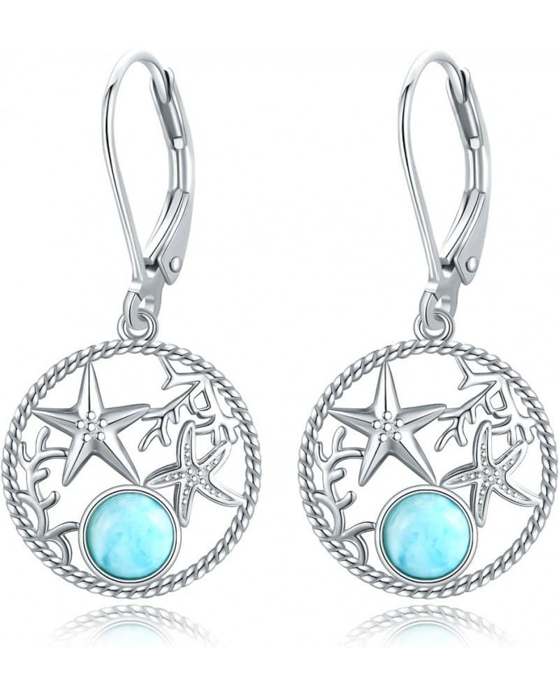 Octopus/Jellyfish/Starfish/Turtle Earrings 925 Sterling Silver Larimar Dangle Earrings Beach Jewelry for Women Starfish $21.0...