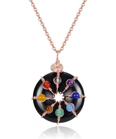 Crystal Necklace for Women Men 7 Chakra Gemstone Donut Pendant Healing Crystal Stone Lucky Coin Necklace Energy Protection Cr...