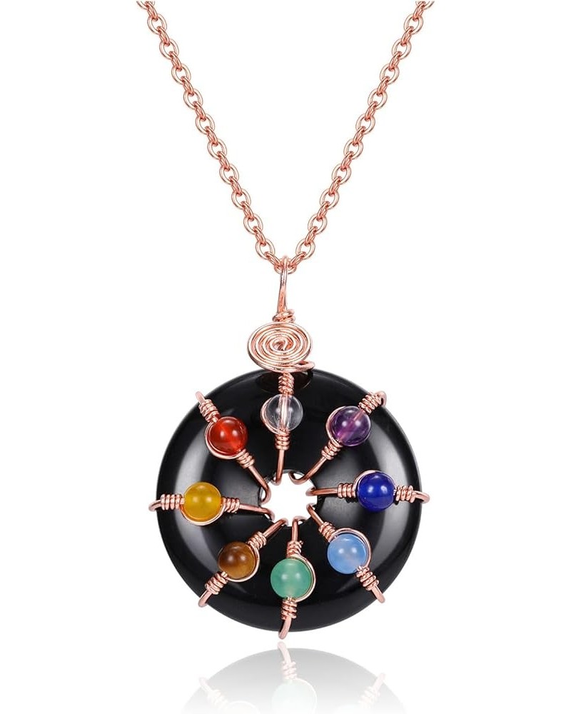 Crystal Necklace for Women Men 7 Chakra Gemstone Donut Pendant Healing Crystal Stone Lucky Coin Necklace Energy Protection Cr...