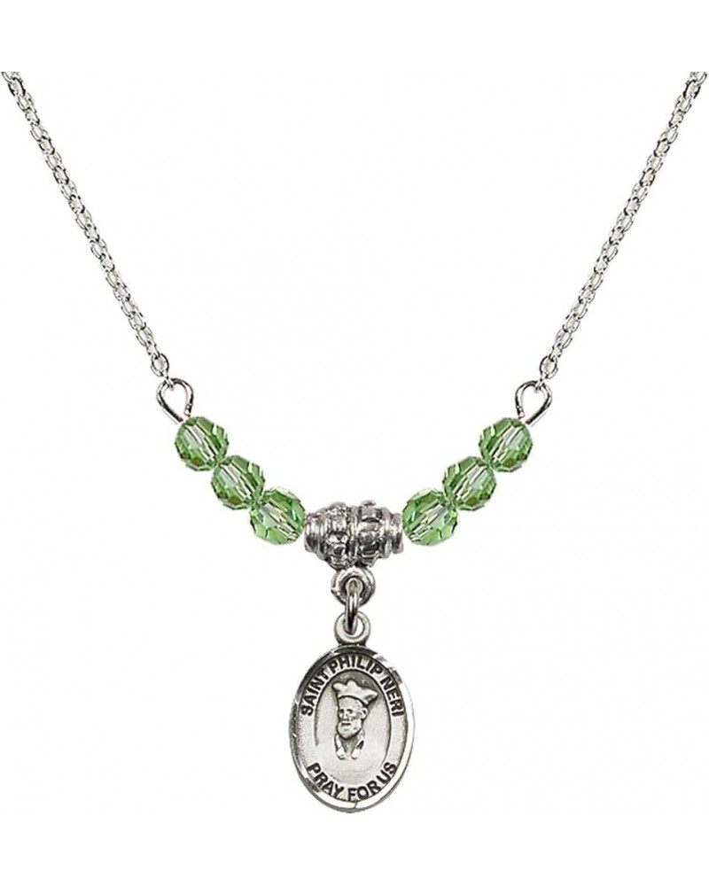 August Birth Month Bead Necklace with Catholic Patron Saint Petite Charm, 18 Inch Saint Philip Neri $33.24 Necklaces