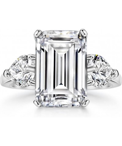 S925 6.5cttw Emerald Cut Engagement Ring 3-Stone Wedding Promise Ring Sterling Silver Wedding Band For Women $18.92 Rings