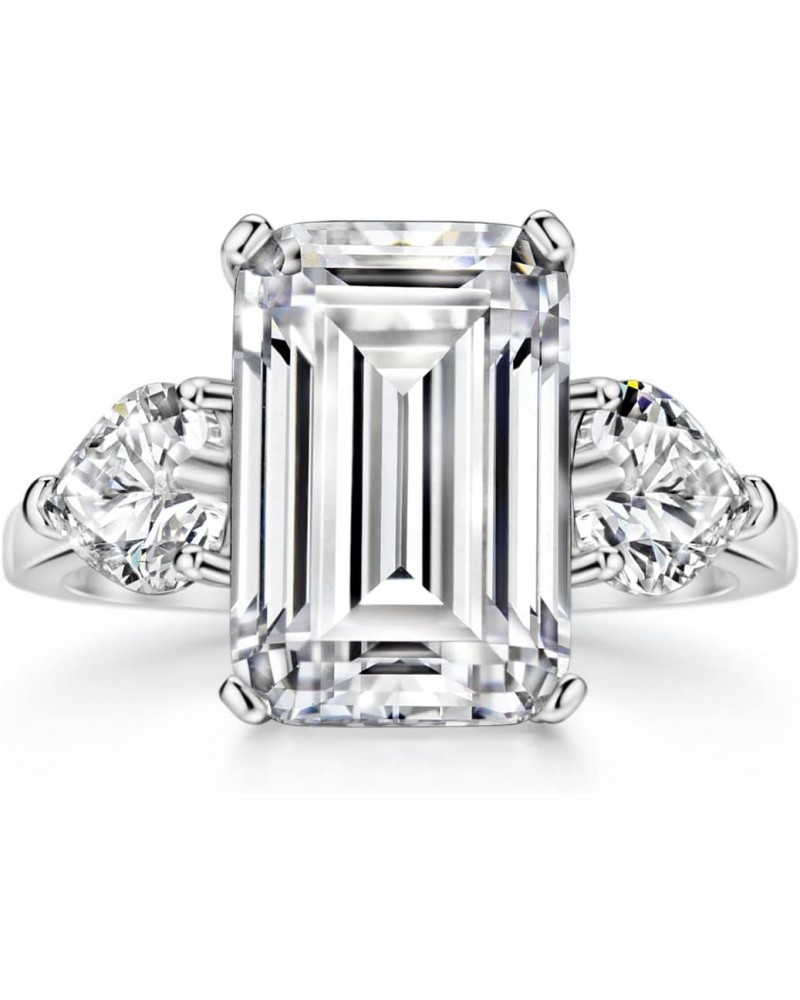 S925 6.5cttw Emerald Cut Engagement Ring 3-Stone Wedding Promise Ring Sterling Silver Wedding Band For Women $18.92 Rings