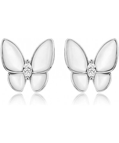 925 Sterling Silver Mother-of-Pearl Butterfly Studs Earrings for Women Teen Girls CZ Butterfly Earrings A-Silver $10.99 Earrings