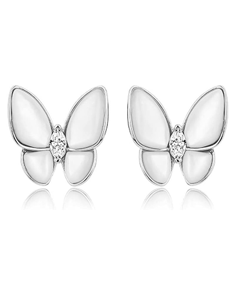 925 Sterling Silver Mother-of-Pearl Butterfly Studs Earrings for Women Teen Girls CZ Butterfly Earrings A-Silver $10.99 Earrings