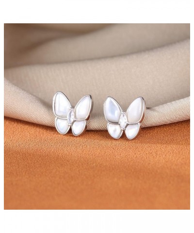 925 Sterling Silver Mother-of-Pearl Butterfly Studs Earrings for Women Teen Girls CZ Butterfly Earrings A-Silver $10.99 Earrings