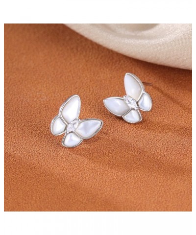 925 Sterling Silver Mother-of-Pearl Butterfly Studs Earrings for Women Teen Girls CZ Butterfly Earrings A-Silver $10.99 Earrings