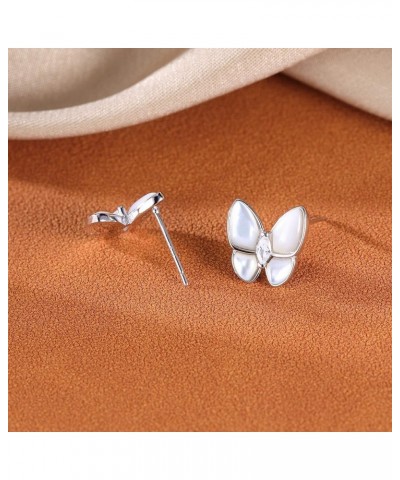 925 Sterling Silver Mother-of-Pearl Butterfly Studs Earrings for Women Teen Girls CZ Butterfly Earrings A-Silver $10.99 Earrings