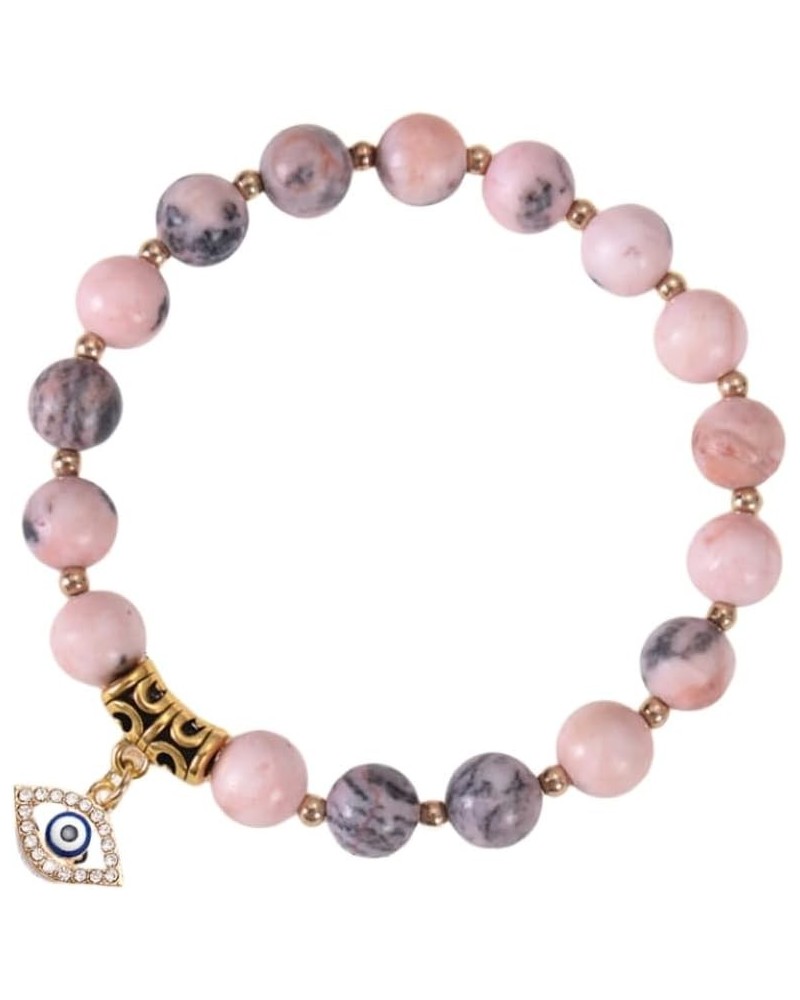 Pink Zebra Stone Bracelet with Evil Eye Pendant - A Stunning Statement of Protection and Style $14.50 Bracelets