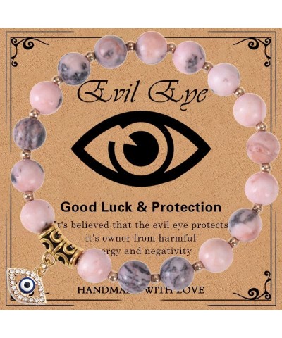 Pink Zebra Stone Bracelet with Evil Eye Pendant - A Stunning Statement of Protection and Style $14.50 Bracelets