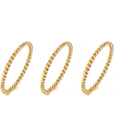 1.3mm Thin Twisted Rope Ring Stackable set of 3 Skinny Braided Shrimp Textured Stacking Ring Gold-plated Gold $9.63 Rings