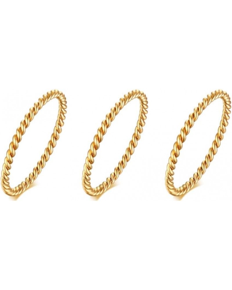 1.3mm Thin Twisted Rope Ring Stackable set of 3 Skinny Braided Shrimp Textured Stacking Ring Gold-plated Gold $9.63 Rings