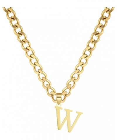 Gold Initial Necklace for Women Men Teens, 14K Gold Plated Stainless Steel Letters with 5mm Wide Cuban Chain Necklace, Capita...