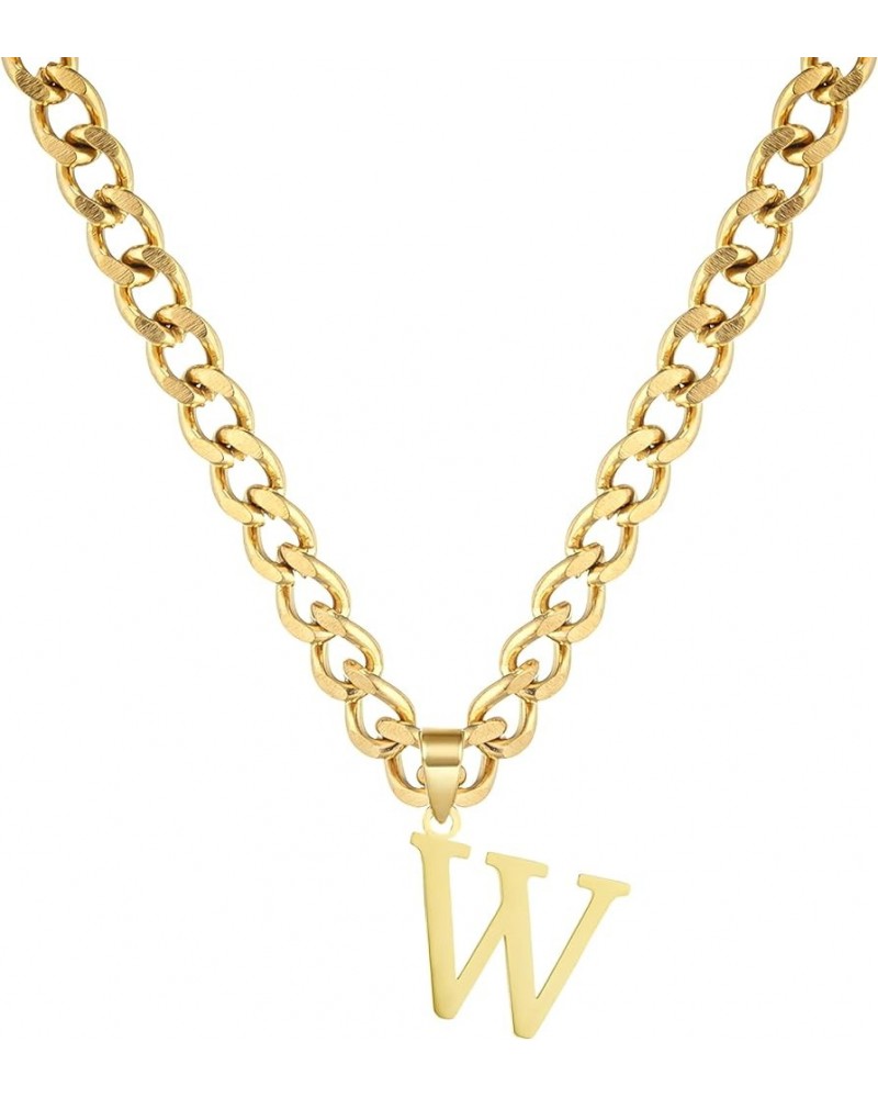 Gold Initial Necklace for Women Men Teens, 14K Gold Plated Stainless Steel Letters with 5mm Wide Cuban Chain Necklace, Capita...