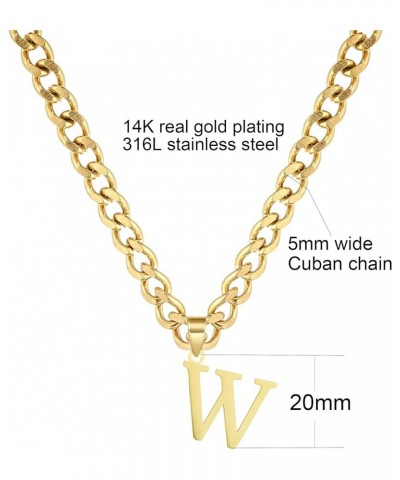 Gold Initial Necklace for Women Men Teens, 14K Gold Plated Stainless Steel Letters with 5mm Wide Cuban Chain Necklace, Capita...