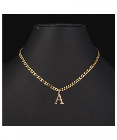 Gold Initial Necklace for Women Men Teens, 14K Gold Plated Stainless Steel Letters with 5mm Wide Cuban Chain Necklace, Capita...