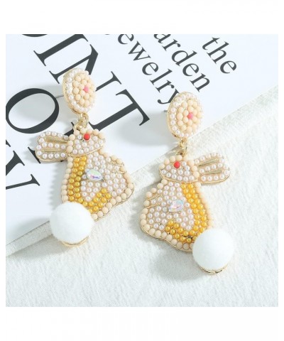 Rabbit Dangle Earrings Cartoon Acrylic Colored Beads Rabbit Animal Earrings for Women Girls Easter Jewelry Yellow $9.91 Earrings