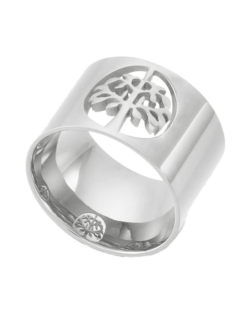 Women's Stainless Steel Hollow Tree of Life Ring Simple Wedding Engagement Band for Girl style A silver $7.41 Men's Jewelry