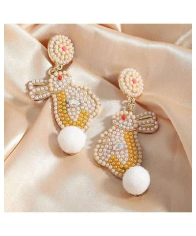 Rabbit Dangle Earrings Cartoon Acrylic Colored Beads Rabbit Animal Earrings for Women Girls Easter Jewelry Yellow $9.91 Earrings