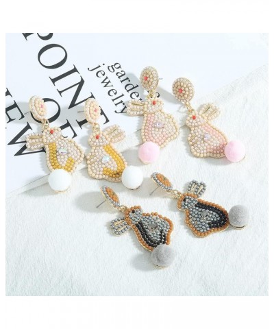 Rabbit Dangle Earrings Cartoon Acrylic Colored Beads Rabbit Animal Earrings for Women Girls Easter Jewelry Yellow $9.91 Earrings