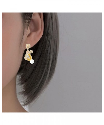 Rabbit Dangle Earrings Cartoon Acrylic Colored Beads Rabbit Animal Earrings for Women Girls Easter Jewelry Yellow $9.91 Earrings