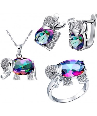 Good Luck Big Elephant Shape Crystal Drop Pendant Necklace, Earrings and Rings Wedding Jewelry Set for Bridal Women Birthday ...