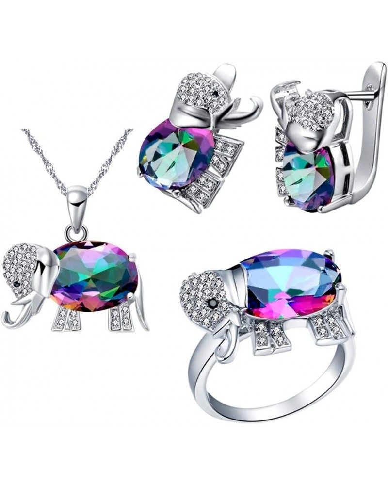 Good Luck Big Elephant Shape Crystal Drop Pendant Necklace, Earrings and Rings Wedding Jewelry Set for Bridal Women Birthday ...