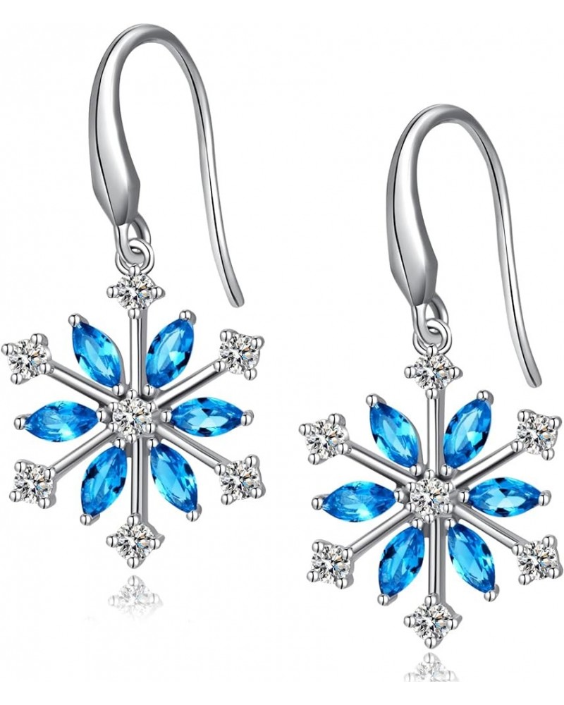 Snowflake Dangle Earrings for Women 925 Sterling Silver Crystal Snowflake Drop Earrings Winter Snowflake Jewelry, Christmas G...