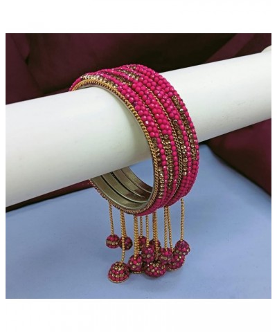 Indian Bollywood Traditional Rhinestone Crystal Wedding Jhumka Tassel Bracelet Bangle Set Jewelry Magenta (Set of 4 Pcs) 2-6 ...