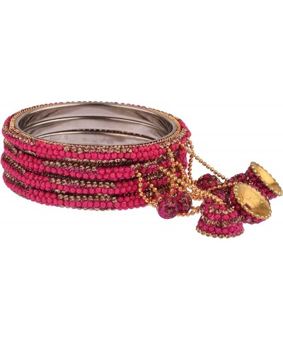 Indian Bollywood Traditional Rhinestone Crystal Wedding Jhumka Tassel Bracelet Bangle Set Jewelry Magenta (Set of 4 Pcs) 2-6 ...