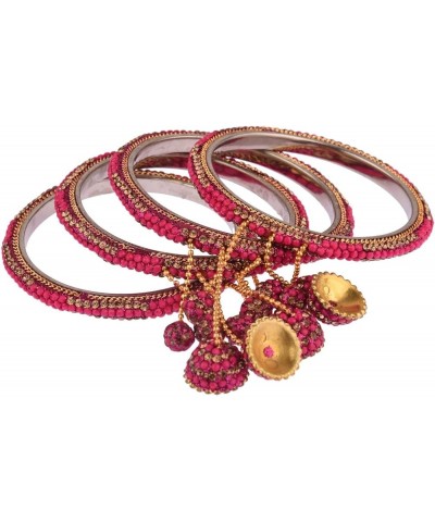 Indian Bollywood Traditional Rhinestone Crystal Wedding Jhumka Tassel Bracelet Bangle Set Jewelry Magenta (Set of 4 Pcs) 2-6 ...