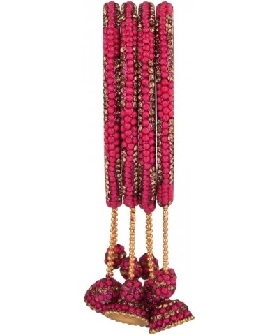 Indian Bollywood Traditional Rhinestone Crystal Wedding Jhumka Tassel Bracelet Bangle Set Jewelry Magenta (Set of 4 Pcs) 2-6 ...