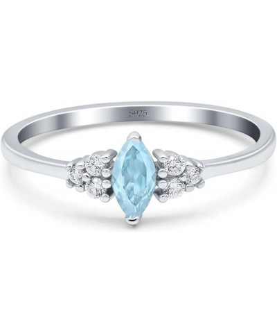 Marquise Art Deco Engagement Ring Round 3 Stone Simulated Cubic Zirconia 925 Sterling Silver Simulated Aquamarine CZ $16.81 R...