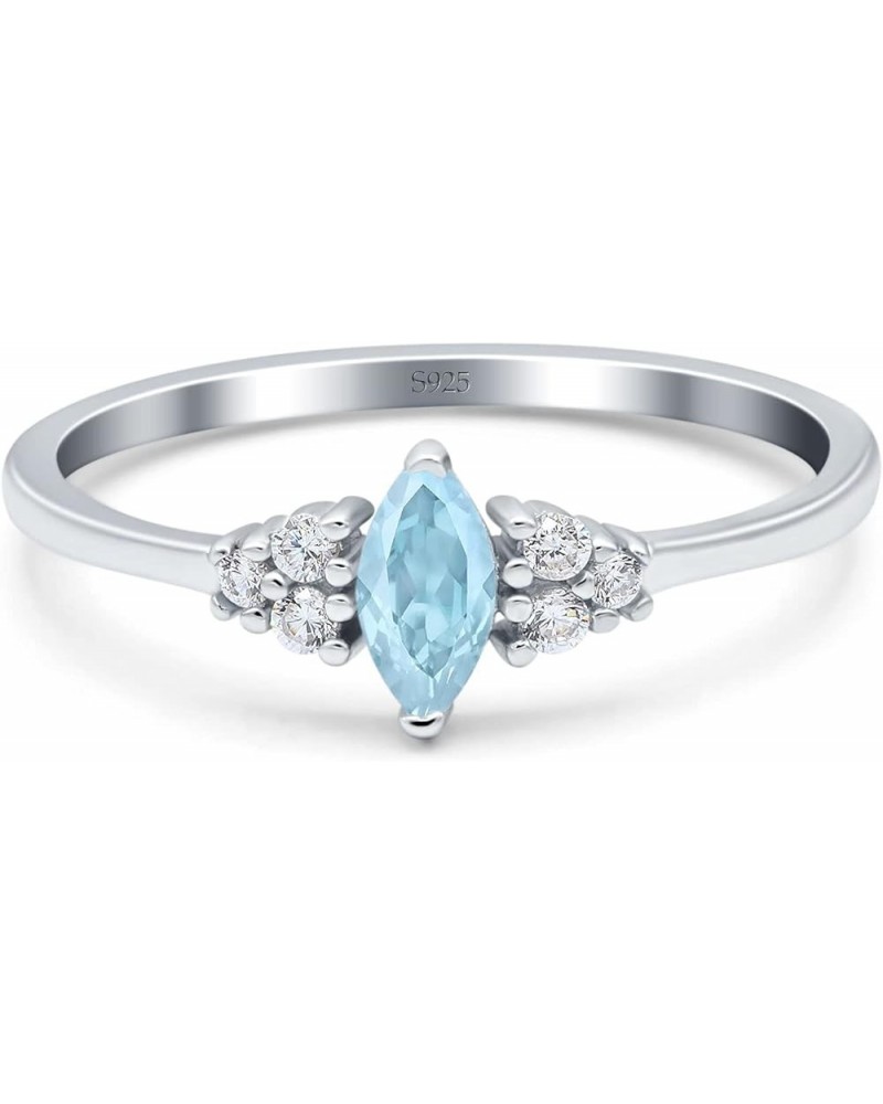 Marquise Art Deco Engagement Ring Round 3 Stone Simulated Cubic Zirconia 925 Sterling Silver Simulated Aquamarine CZ $16.81 R...