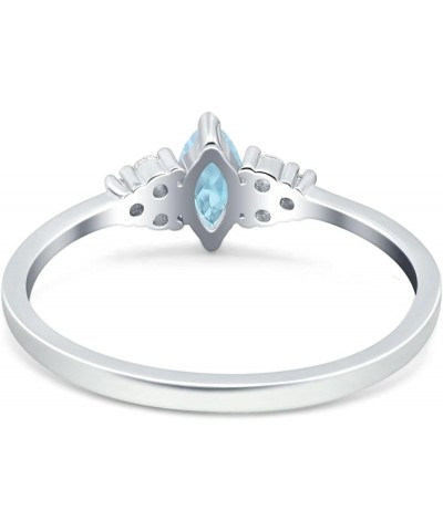 Marquise Art Deco Engagement Ring Round 3 Stone Simulated Cubic Zirconia 925 Sterling Silver Simulated Aquamarine CZ $16.81 R...